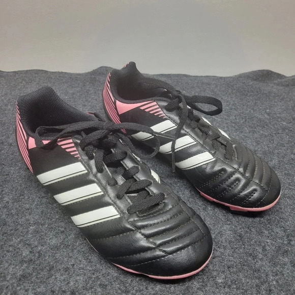 Adidas Q21025 Male Youth Soccer Cleats Black White Pink US 2 1/2 - Picture 1 of 15